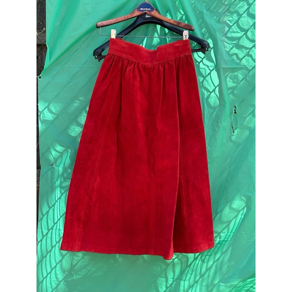Jas Julie Red Leather Skirt Size 6 Midi Vintage Genuine Womens